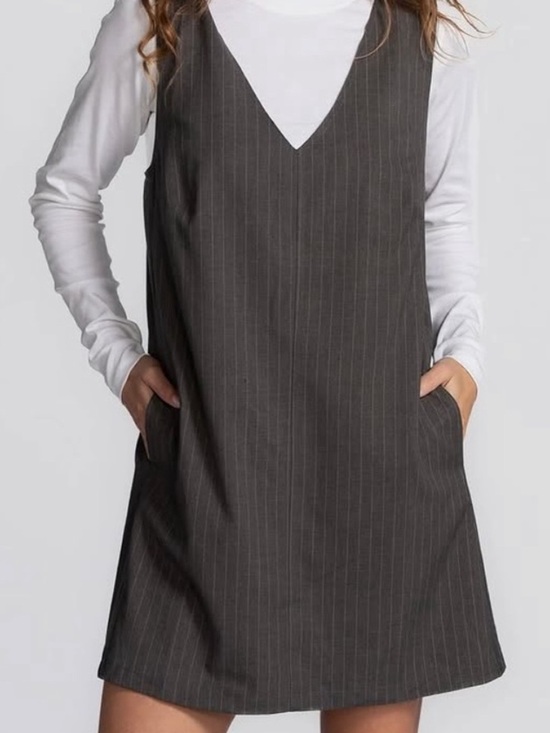 Frank & Oak Dresses & Skirts - Frank & Oak Gray Pinstripe V-Neck Shift Dress